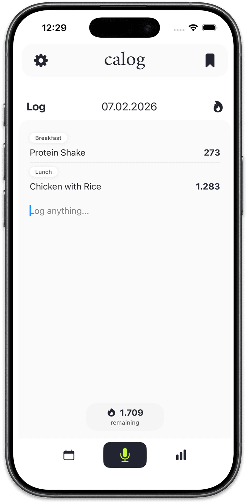 Calog app on iPhone
